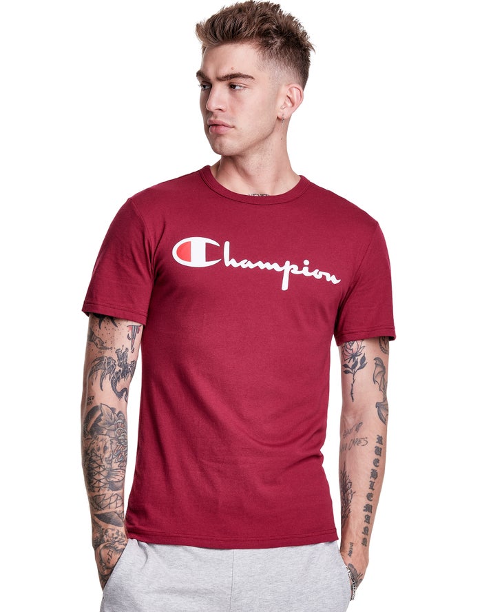 Tricou Champion Lightweight Script Logo Barbati Rosii Inchis - Romania QUPGORX-80